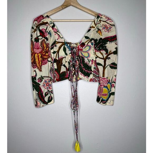 Alix of Bohemia Lila Canary Peplum Floral Long Sleeve Top Crop Size Small Multi - Picture 7 of 8